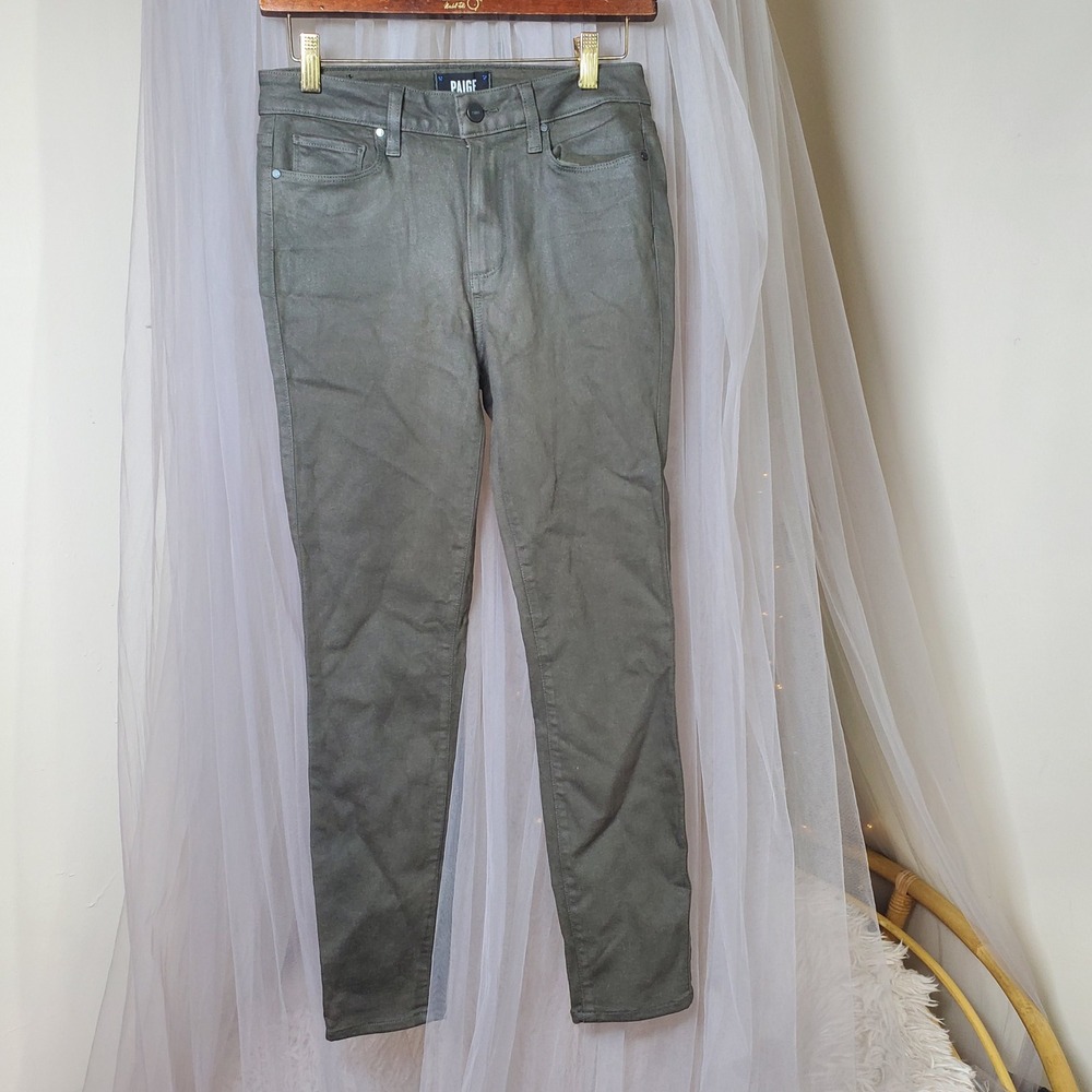 Paige Hoxton Scandi Waxed Ankle Jeans Rocker Chic Biker Moss Green 28x26 Size 27